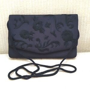 LaRegale Black Embroidered Floral Handmade Evening Shoulder Bag